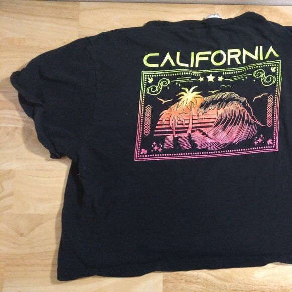 Vintage 90s California Beach Sunset Neon Crop Top T-Shirt - Picture 2 of 9